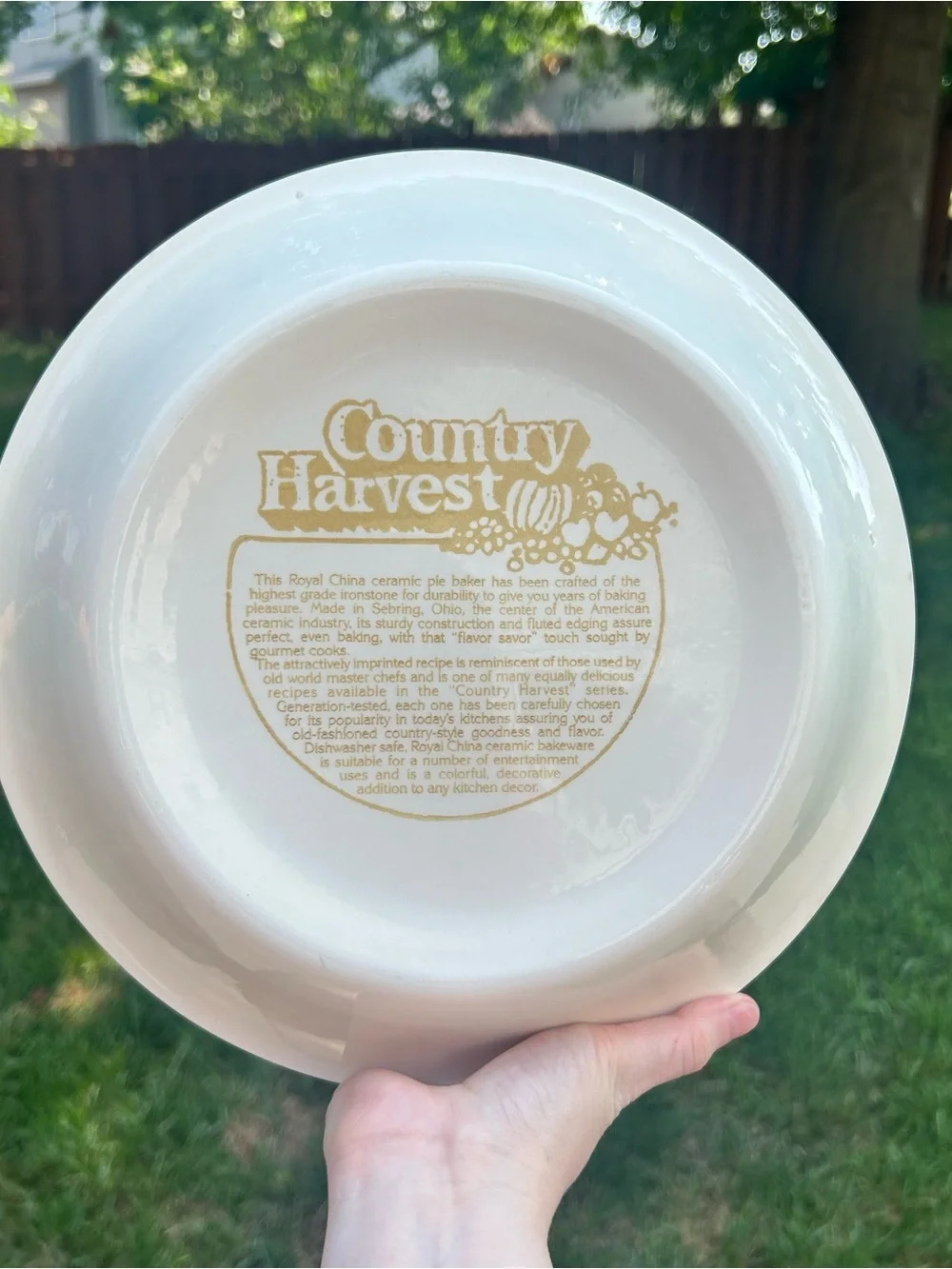 Royal China Country Harvest Apple Pie Plate with Recipe